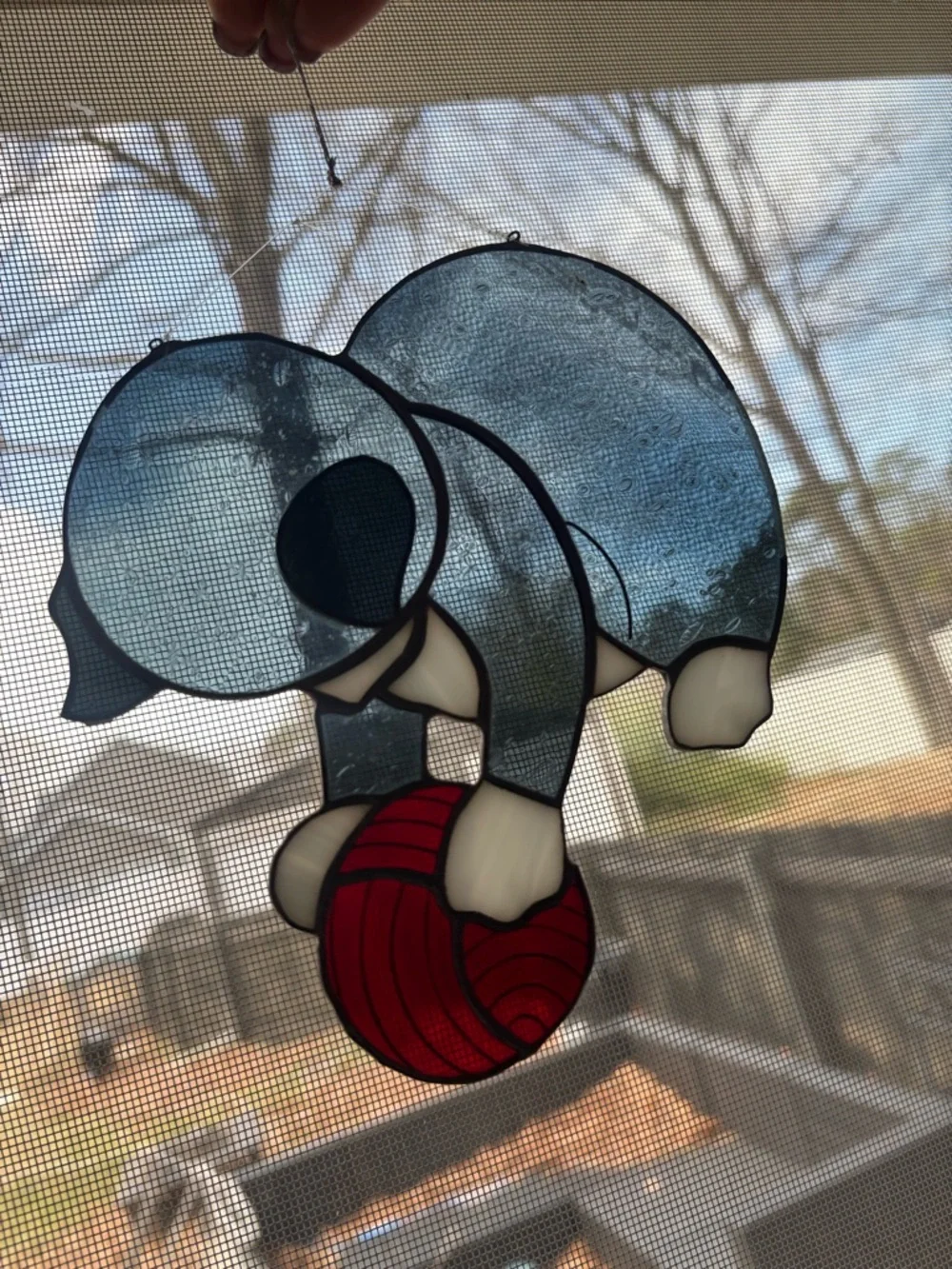 Adorable Vintage Black & White Cat Stained Glass Suncatcher Ornament with Ball - Picture 4 of 5